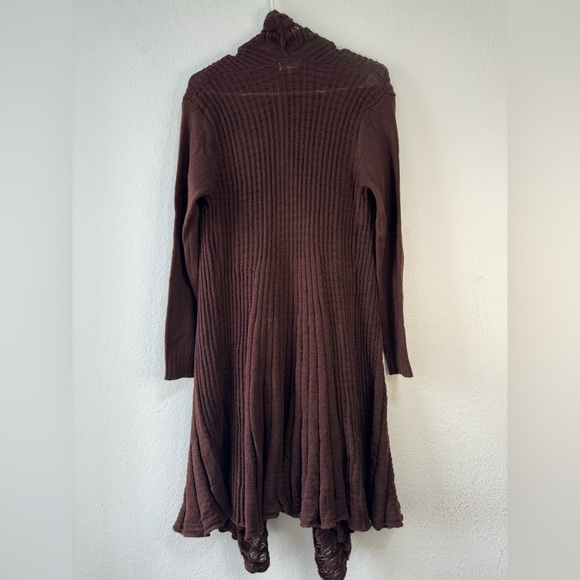 VENICE BLUE Chocolate Brown Boho Pom Pom Tie Longline Cardigan L/XL Sweater Top - Picture 5 of 16